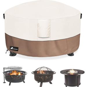 Fire Pit Cover Round 50 Inch Waterproof,Outdoor Heavy Duty Durable 600D Tear-Resistant Fire Pit Table Cover,Patio Round Firepit Cover 50" D x 24" H, Beige