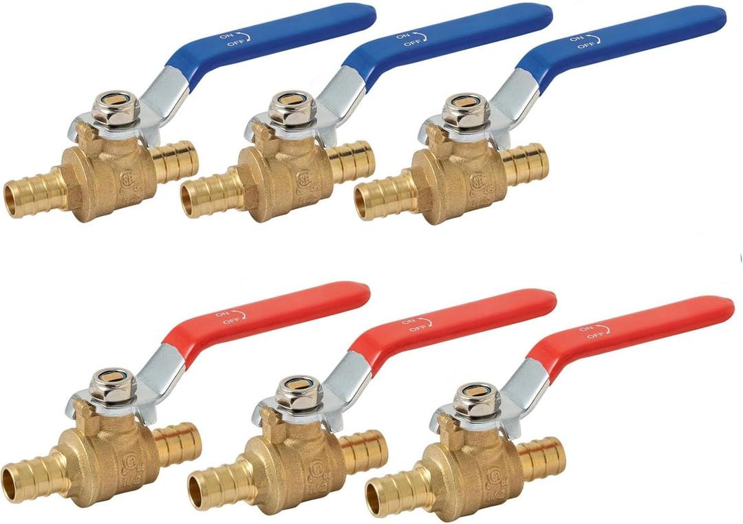 (6 Pack) TMKOOL 1/2 inch Pex Shut-off Ball Valve for Hot and Cold Water, Brass Crimp Fittings ASTM F1807 CUPC Certified (6pcs 1/2 inch)