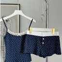 Milumia Women's 2 Piece Outfits Ditsy Floral Lace Trim Bow Cami Crop Top Skinny Shorts Set (L)