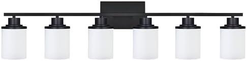 MILUCES 6-Light Bathroom Vanity Light with Milky White Glass Shade, Modern Vanity Lights for Bathroom Black Indoor Wall Mount Lights for Dressing Room Entryway Laundry Room (1 Light broke)