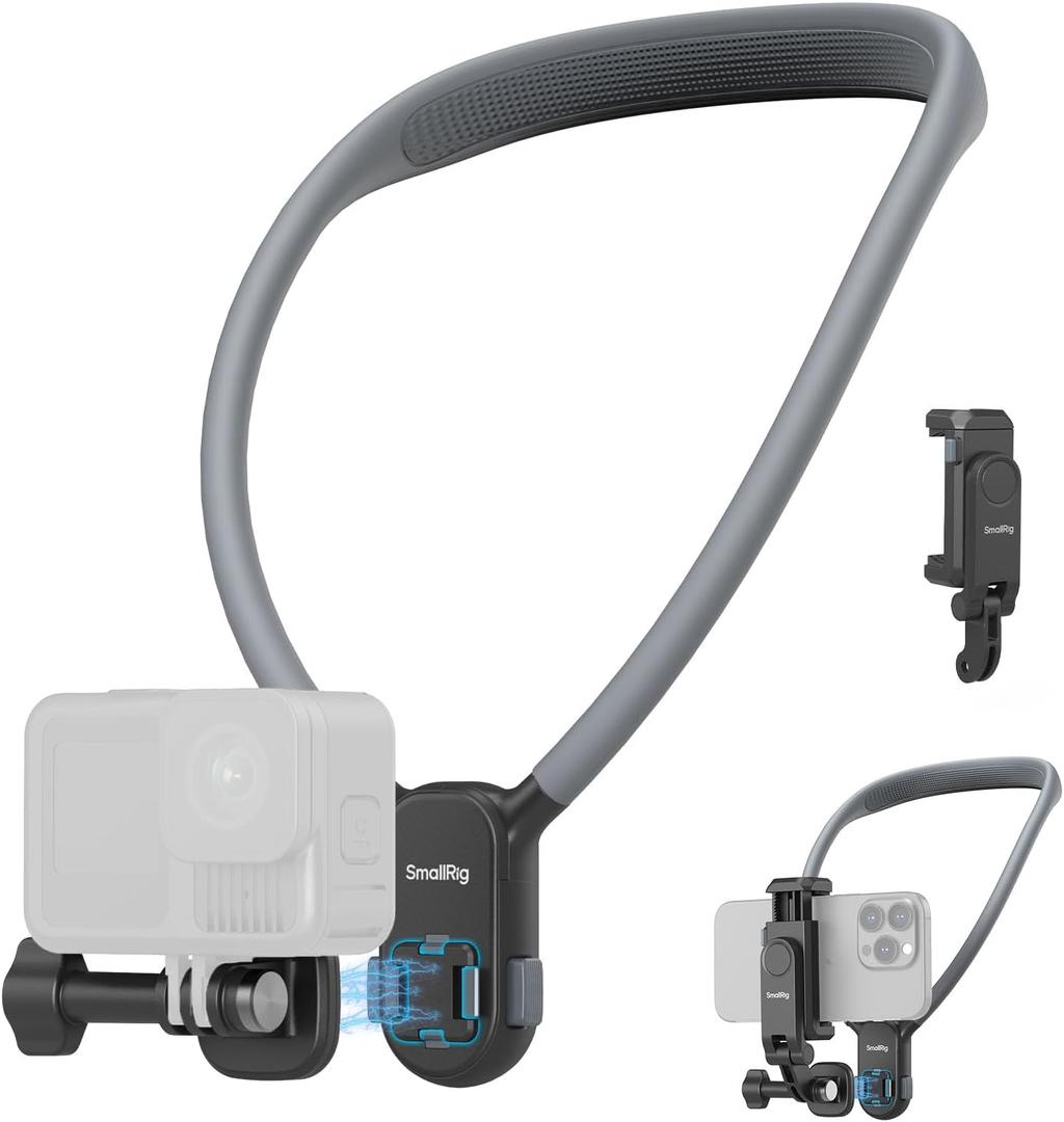 SMALLRIG Magnetic Neck Mount for Action Cameras & Phones, Comfortable POV Shooting Support with Universal 2-Prong Adapter and Phone Holder, 5128