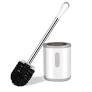 AONEZ Compact Toilet Brush & Holder, Stainless Steel Handle, Space Saving for Storage, Deep Cleaning, DripProof, Easy to Assemble, Nylon Bristles, White & Grey