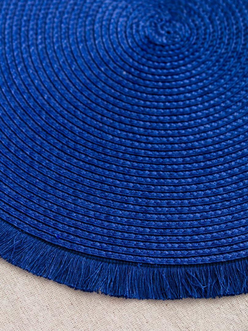 SHACOS Round Placemats Set of 6 Washable 15 inch Round Table Mats Cotton P lyester Woven Braided Place Mats for Dining Table (Blue, 6)