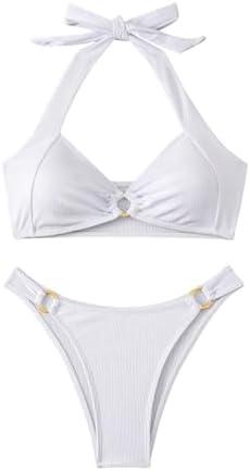 MakeMeChic Halter Bikini Sets for Women Sexy Micro Bikini Bathing Suit Two Piece Swimsuits 2025 size M