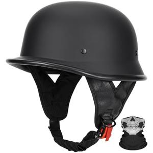 QUICKOOL DOT Certified German Style Motorcycle Half Helmet, Vintage ABS Lightweight Helmet for Adults, Retro Half Face Helmet for Cruiser Scooter Chopper (Matte Black, M)