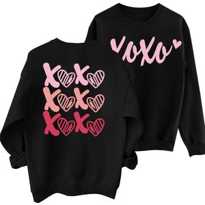 Valentines Sweatshirts for Women Love Heart Graphic Sweatshirt Valentine's Long Sleeve Pullover Tops (Black, M)