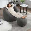Bean Bag Chairs, Gaint Bean Bag Couch with Memory Foam for Adults and Kids, Microfiber Upholstered Sofa with Ottoman, Comfy Lazy Bean Bag Reading Chair for Living Room