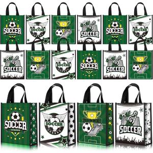 Estune 24 Pcs Soccer Party Favor Bags Soccer Gift Goodie Bags Treat Candy Non Woven Wrapping with Handles Tote for Sports Birthday Party Supplies Sports Theme Decorations