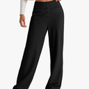 EVALESS Womens High Waist Button Stretchy Work Pants Straight Leg Office Dress Pant Business Casual Trousers with Pocket, Size L