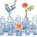 16pcs Glass Bud Vase Set, Small Blue Flower Vases for Centerpieces in Bulk, Mini Vintage Vase for Wedding, Home Decor, Table Decoration