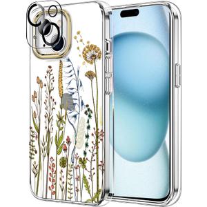 luolnh Compatible with iPhone 15 Case,for Women Girls,Shockproof Clear Floral Pattern Hard Back Cover for iPhone 15 6.1" 2023 -Barley Flower luolnh Compatible with iPhone 15 Case,for Women Girls,Shockproof Clear Floral Pattern Hard Back Cover for iPhone 15 6.1" 2023 -Barley Flower