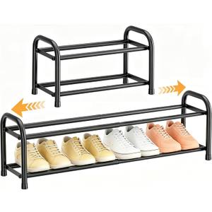 ENJOYBASICS 2 Tier Expandable Shoe Rack for Closet, Free Standing Metal Shoe Shelf Storage Organizer Holder 8 Pairs, Adjustable Width Shoe Rack for Entryway Small Space, Black