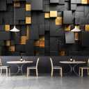 Black Gold Geometric Wallpaper Peel and Stick 3D Large Self Adhesive Wall Mural for Living Room 137"x100"