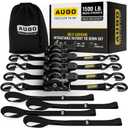 AUGO Self-Locking Retractable Ratchet Straps | 4 Heavy Duty Self-Tensioning Retractable Tie Down Straps with Soft Loops & Storage Bag | for Motorcycle, Truck, Cargo | 1500Lb Break Strength 1 x 12 (Black)