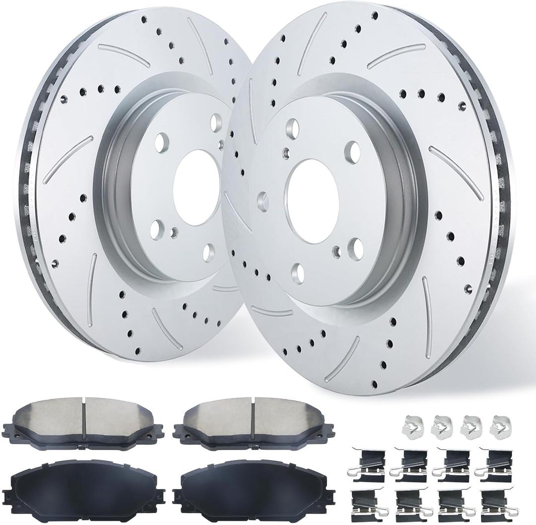 BETTHAND Front Brake Pads And Rotors Compatible With Toyota, Pontiac, Scion | For 09-10 Pontiac Vibe, 11-16 Scion tC, 16 Scion iM, 09-13 Matrix, 16-17 Mirai, 06-18 RAV4, Geomet-Coated Rotors Ceramic Pads