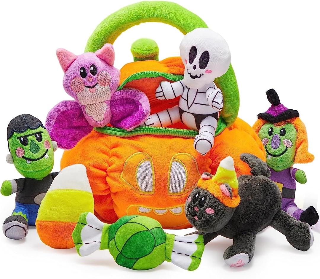 JOYIN Baby's Pumpkin Halloween Playset with 8 Fun Play Pieces, Plush Goodie Bags Stuffers Fillers for Kids, Halloween Party Favors Supplies Decoration, Prizes and Gifts for Infants Boys and Girls