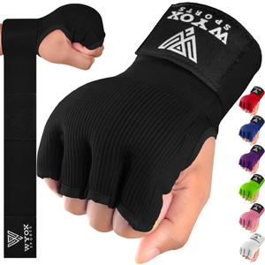 WYOX Gel Boxing Hand Wraps Inner Gloves for Men & Women  80cm Quick Wrist Strap, Padded Knuckle Support, Fingerless MMA Muay Thai Kickboxing Wraps for Training, Punching & Martial Arts (Small - Medium, Black)