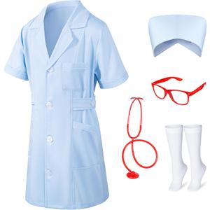 TOKYO REVENGERS Girls Halloween Nurse Set Doctor Outfit Lab Coat Nurse Hat Cosplay Party Costume With Accessories (6-7 Years, Blue)