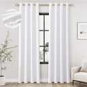 White Linen Blackout Curtains 84 Length 2 Panels Set for Living Room Bedroom, 100% Black Out Thermal Insulated Linen Drapes, Room Darkening Grommet Curtains 84 Inches Long