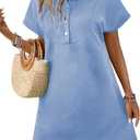 Acelitt Spring Summer Lapel Collared Dresses for Women 2025 Business Casual Work Batwing Short Sleeve Mini Dress Beach Sundress Vacation Outfits Myosotis Medium