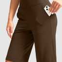 Women's Bermuda Shorts 12" Knee Length with Pockets High Waisted Stretch Long Shorts for Women Casual Walking (Brown, S) (Brown)