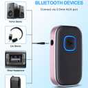 COMSOON Bluetooth AUX Adapter for Car, Noise Reduction Bluetooth Receiver for Music/Hands-Free Calls, Wireless Audio Receiver for Home Stereo/Speaker, 16H Battery Life/Dual Connect (Black+Pink)