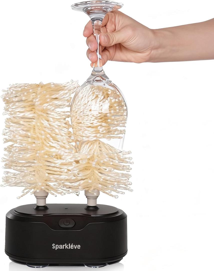 Home Glassware Polisher, World's First Affordable Spinning Glass Polisher, 600 RPM Dries, Polishes, All Glasses, Wine, Bar, Drinking, Wet Glass and Spin For Sparkling Glassware, Black, Classic Matte