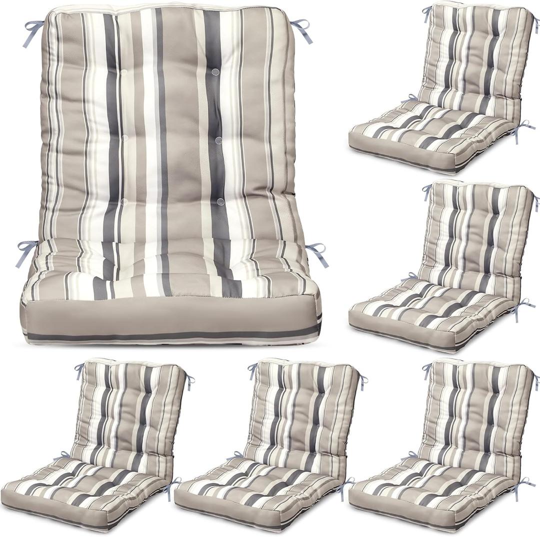 Hoteam 6 Set Patio Chair Cushions Outdoor 20 x 40 Inch High Chair Patio Cushion for Outdoor Furniture Waterproof Seat Rocking Indoor Thickened Pad(Striped Style,Beige)