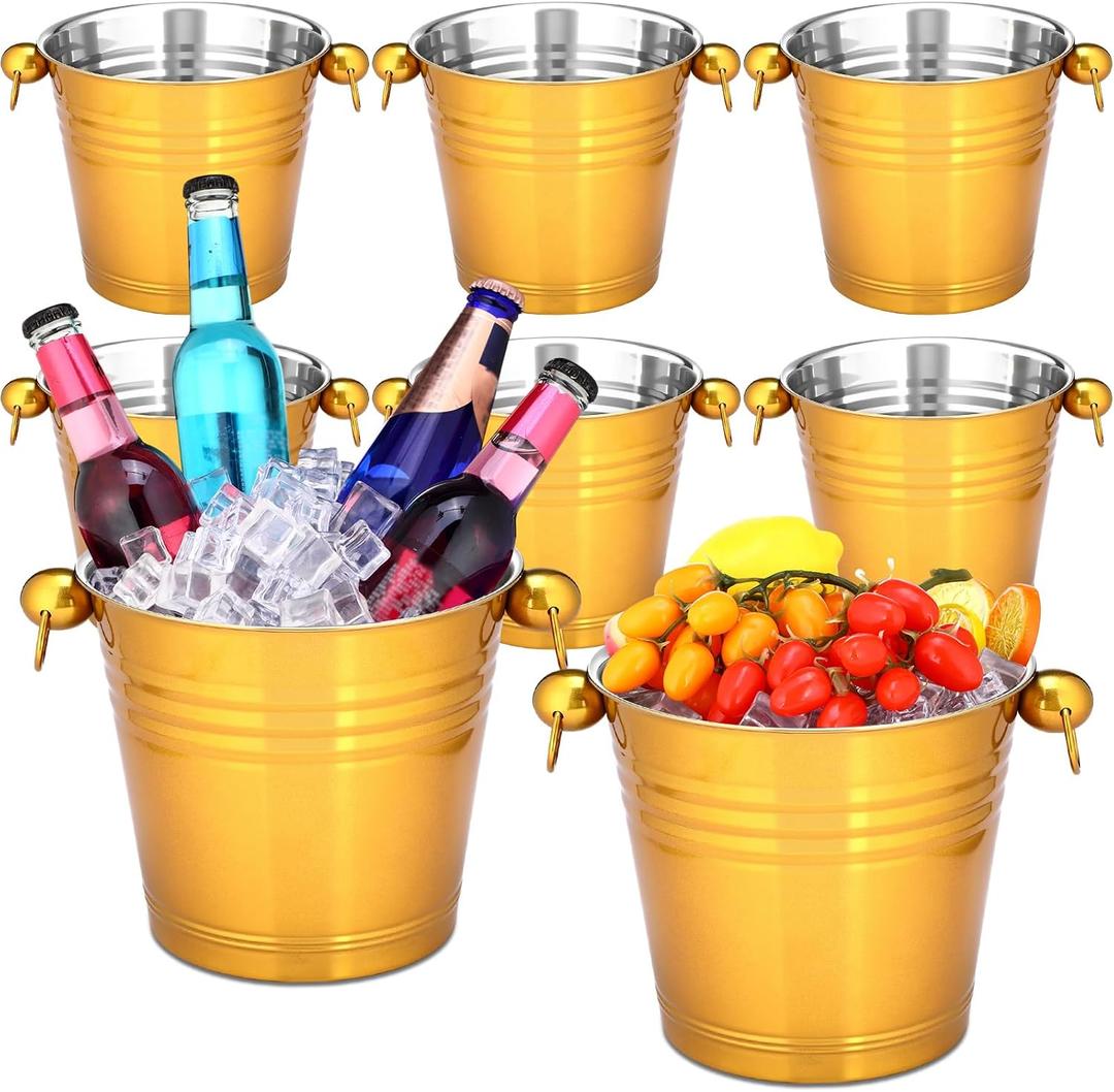 Amyhill 8 Pack Stainless Steel Ice Bucket 5.3 Quart/ 5 Liter with Handle Large Insulated Champagne Buckets Beer Bucket for Home Cocktail Bar Wine Parties Chilling Wine Champagne (Gold)