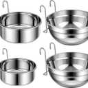 Zhehao 4 Pack Hanging Dog Water and Food Bowls for Kennel Cage, No Spill Dog Crate Water Bowl, Stainless Steel Bowls Dish for Dogs Crate Cage Accessories (35oz & 50oz & 65oz)