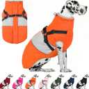 AOFITEE Dog Coat, Large Dog Jacket, Dogs Coat with Harness Built in, Reflective Waterproof Dogs Jackets Winter with Furry Collar, Warm Polar Fleece Pet Sweater Snowsuit for Doberman, Great Dane XXXL (Orange)