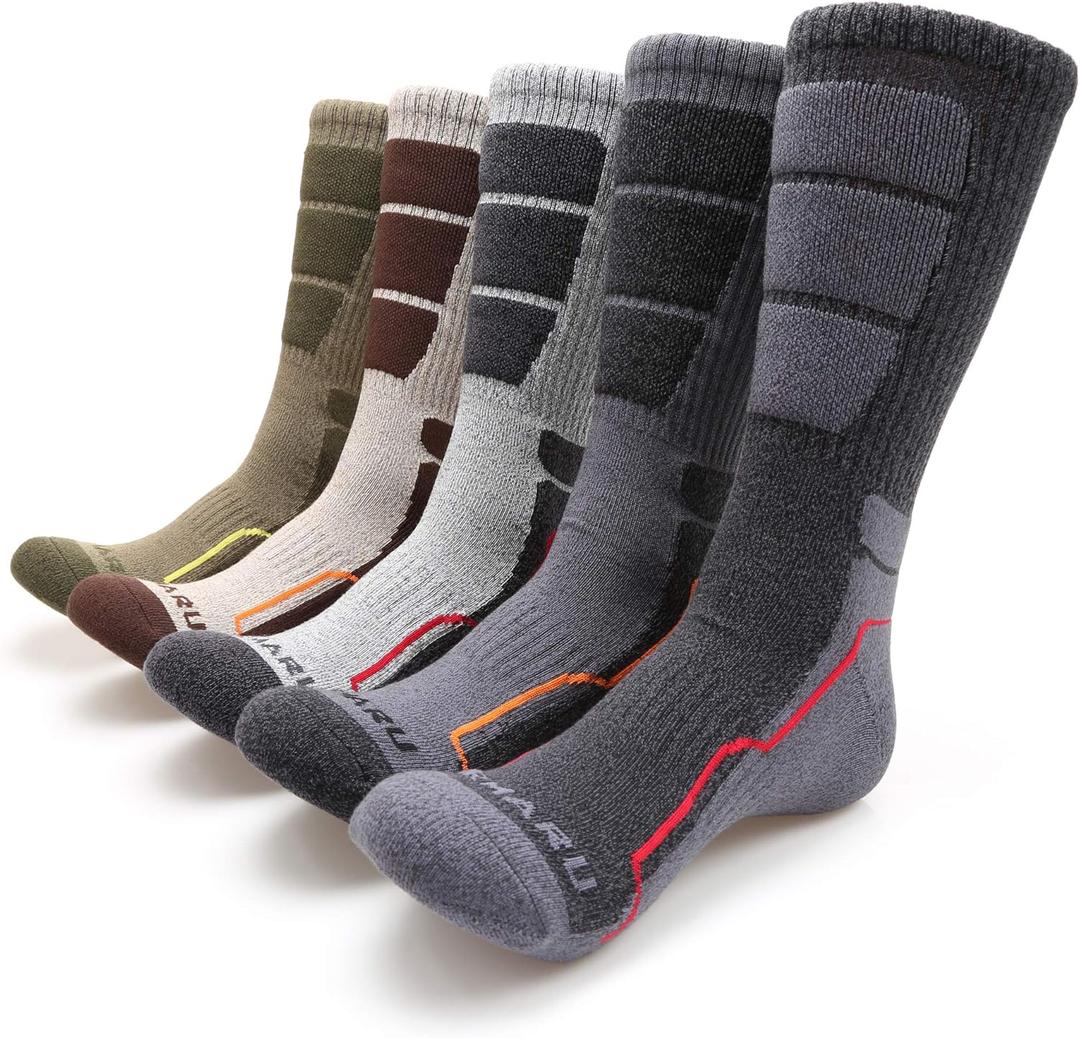 MIRMARU Men's 5 Pairs Hiking Outdoor Trail Running Trekking Moisture Wicking Cushion Crew Socks (7-10, 1 X Black, 1 Xcharcoal, 1 X Grey, 1 X Sand, 1 X Olive)