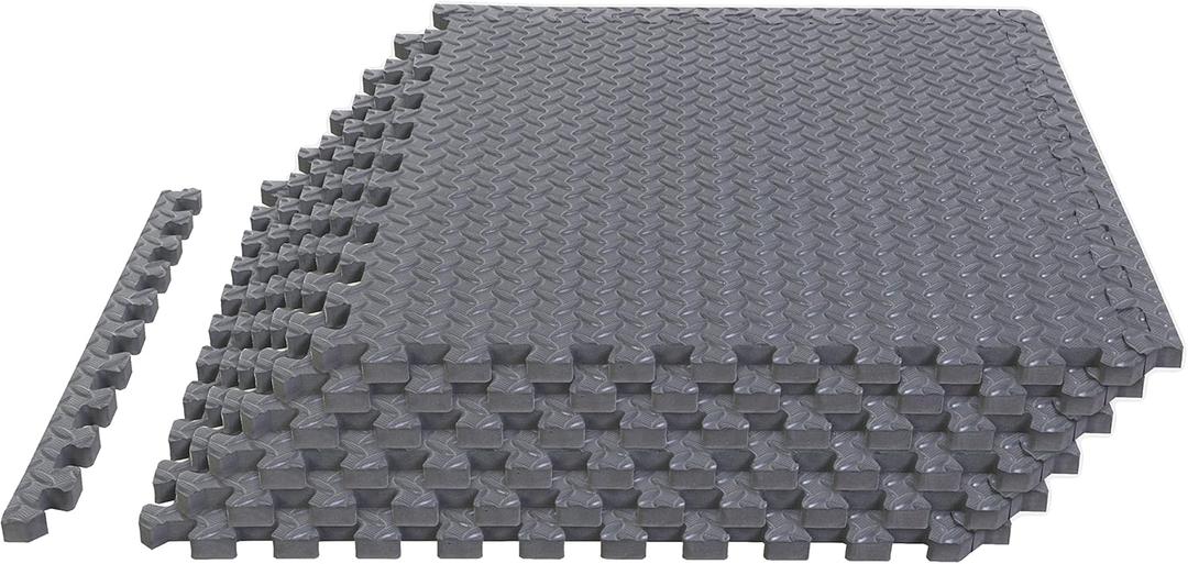 TCE AUPM002GY Interlocking Foam Mat Protective Exercise Workout Puzzle Floor Mat Tiles for Home Gym Equipment - 6 Pieces, 24 Square feet, Gray (Grey)
