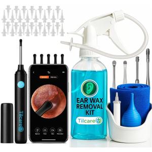 Ear Wax Removal Tool with Ear Camera by Tilcare - Ear Irrigation Flushing System for Adults & Kids - Perfect Ear Cleaning Kit - includes Basin, Syringe, Curette Kit, Towel and 30 Disposable Tips