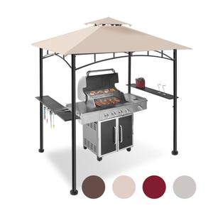 FAB BASED 5x8 Grill Gazebo, All-Weather Steel Construction, Double Tiered & Resistance Canopy Roof, Metal Serving Shelves, 2 LED and Bottle Opener for Patio, Backyard, BBQ (Beige)