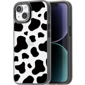 Compatible for iPhone 15 Case Cute Aesthetic - Durable Fashion Funny Phone Case - Girly Milk Cow Pattern Print Cover Design for Woman Girl 6.1 inches Black