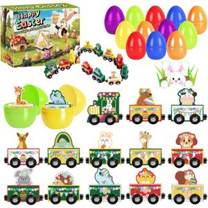 Easter Eggs Magnetic Wooden Animal Train for Kids,Easter Basket Stuffers,Easter Eggs Surprise Train,Montessori Magnetic Train Toy Christmas Countdown Gift for Toddlers,Boys and Girls (Train) (Green)