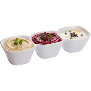Restaurantware 18 Ounce Triple Bowl Serving Dish 1 Square Porcelain Condiment Tray - Serve Snacks Dips or Condiments For Parties Buffets Or Catering White Porcelain 3 Section Serving Dish