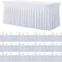 12 Pack White Spandex Tablecloth for 6 Foot Rectangle Tables, Wrinkle Free Fitted Table Cloth Cover 6ft White Stretchy Tablecloths with Skirt for Parties Weddings Birthday Banquet Baby Shower