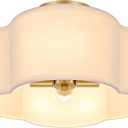 4-Light 14.4'' Semi Flush Mount Ceiling Light Fixture, Gold Modern Close to Ceiling Lamp with White Fabric Shade, Farmhouse Bright Lighting Brass Finish for Nursery Kids Room Bedroom Hallway Entryway