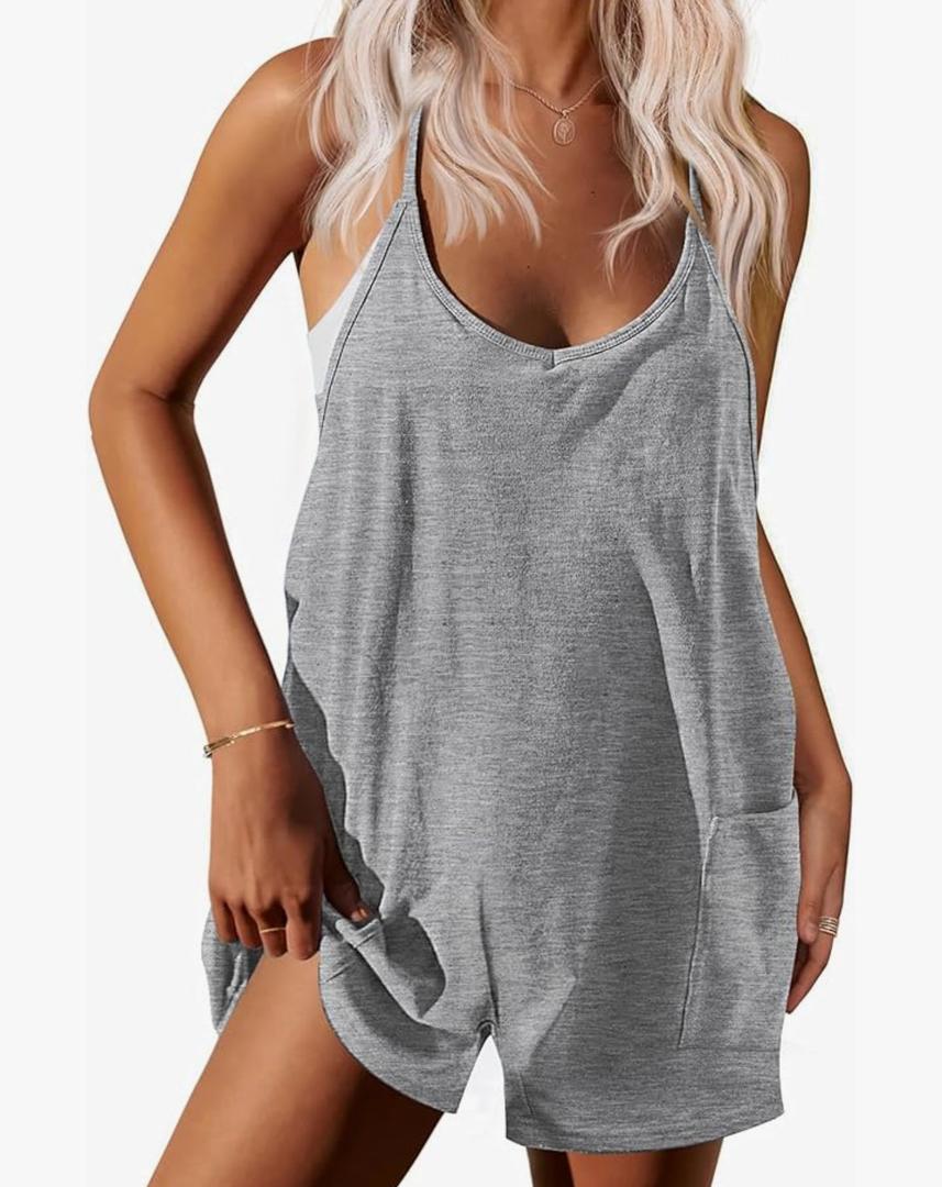 Ekouaer Women's Summer Casual Sleeveless Rompers Loose Spaghetti Strap Shorts Overalls Outfits 2025 Jumpsuits With Pockets XXL