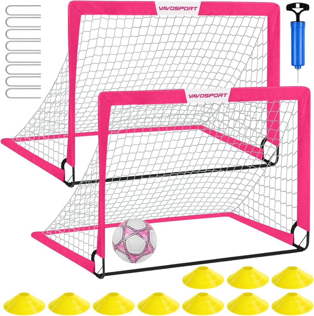 VAVOSPORT Kids Soccer Goals for Backyard Set - 2 of 4' x 3' Portable Soccer Goal Training Equipment, Pop Up Toddler Soccer Net with Soccer Ball, Soccer Set for Kids and Youth Outdoor Games, Sports, Play