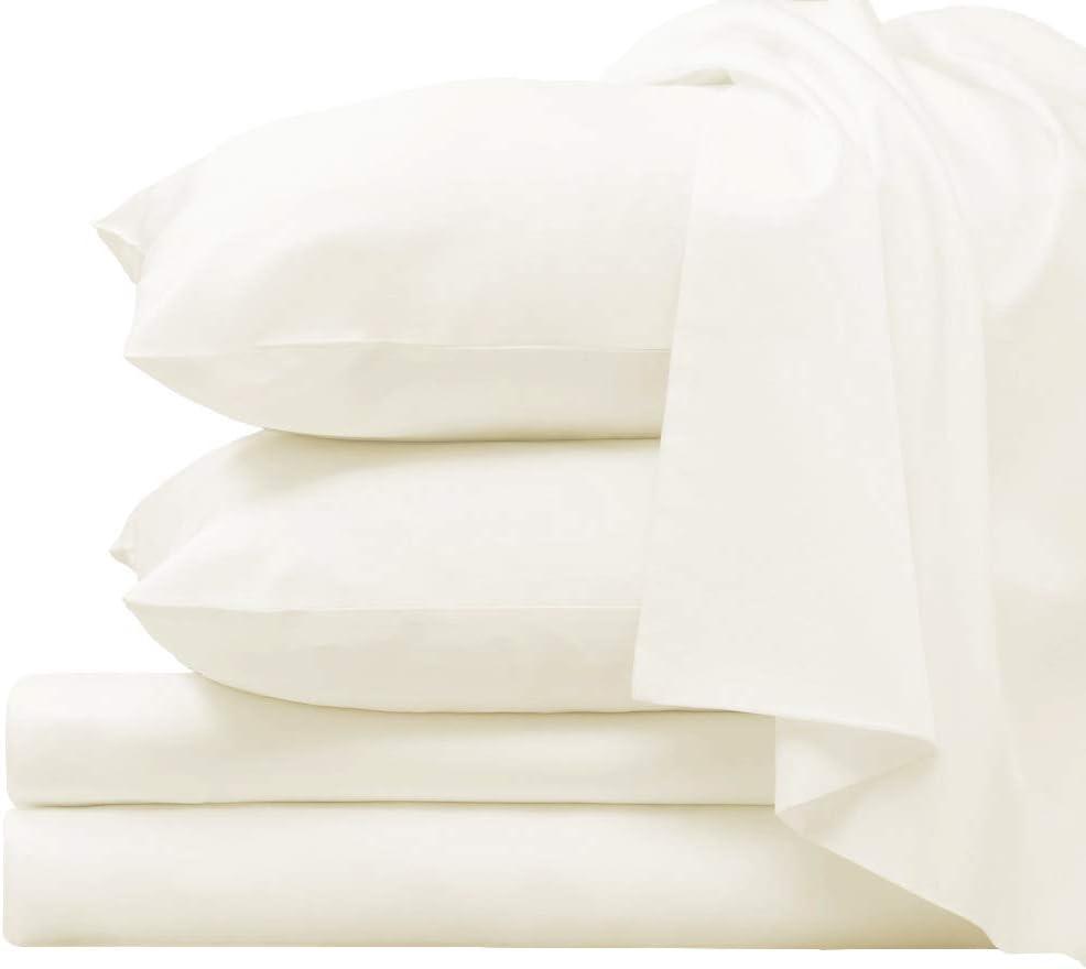 Pizuna 100% Luxury Cotton Queen Size Sheet Set Ivory, 1000 Thread Count Long Staple Cotton Sateen Weave Thick Sheet & Pillowcase Set, Deep Sheets fit 15" (Combed Cotton Queen Sheet Set - 4PC)