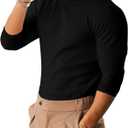 Men's Ribbed Knit T-Shirts Short Sleeve Casual Crewneck Slim Fit Textured Pullover Tees (Medium, B2 Black)