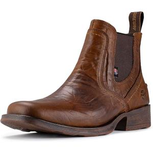 SUREWAY Mens Western Chelsea Cowboy Boots for Men Square Toe,All-Weather Rugged Slip-On Work/Casual/Dress Boots Shoes for Men,Built for Comfort & Durability, Size:11