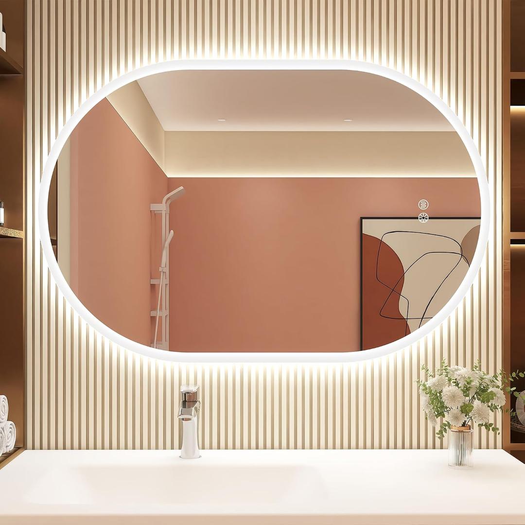 STARLEAD 32"x20" LED-Bathroom-Mirror-with-Lights, Wall-Mounted with Anti-Fog, 3 Color Temperature, Dimmable Brightness, Waterproof, Tempered Glass, Frontlit & Backlit, Oval