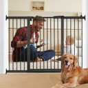 54.7"-60.2" Extra Wide Baby Gate for Doorways Hallways, 30 in Tall Dog Gates with Door No Drill, Auto Close Child Safety Gate for Pet Kid Doggie Cat Proof, Large Long Dog Barrier Indoor House, Black
