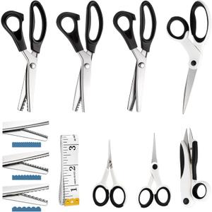 Lanties 8 Piece Sewing Scissors Bundle for Sewing Crafts, 3/5/7 mm Pinking Shears with Fabric Scissor, Embroidery Scissors, Thread Snips Tape Measure for Leather, Dressmaking, Fabric, Craft Paper