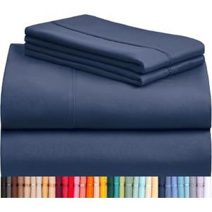 LuxClub 4 PC Queen Sheet Set, Breathable Luxury Bed Sheets, Deep Pockets 18" Wrinkle Free Cooling Sheets Machine Washable Hotel Bedding Silky Soft - Navy Queen