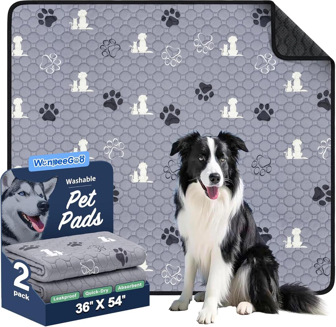 Washable Pee Pads, Puppy Pee Pad for Dogs, 2 Pack Absorbent Reusable Training Dog Pads Pet Puppy Pads, Non-Slip Potty Pads for Whelping, Playpen, Crate, Bed, Grey 36"x54" (Gray)